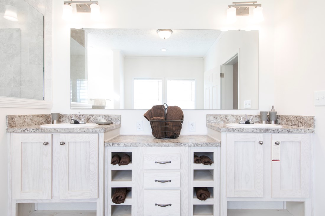 The 3558 JAMESTOWN Primary Bathroom. This Manufactured Mobile Home features 3 bedrooms and 2 baths.